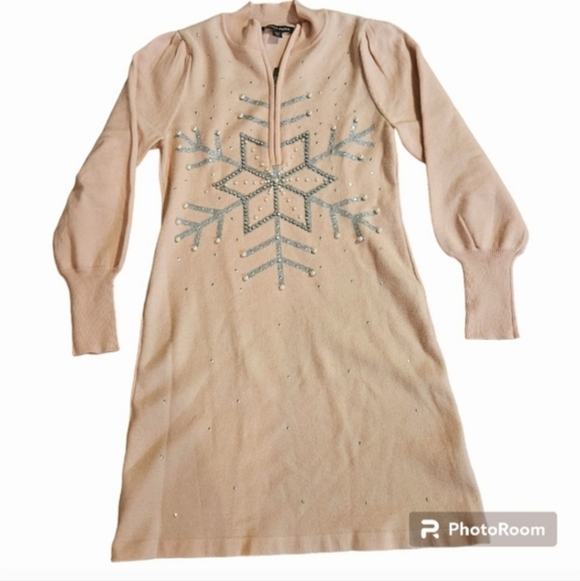 Boston Proper Pink Sweater Mini Dress With Snowflake Detail sz S - Picture 6 of 14
